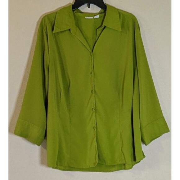 Lane Bryant Plus Size 22/24W Green Button Front Blouse 3/4 Sleeve Collared - Picture 1 of 7